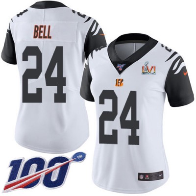 Nike Cincinnati Bengals #24 Vonn Bell White Super Bowl LVI Patch Women's Stitched NFL Limited Rush 100th Season Jersey